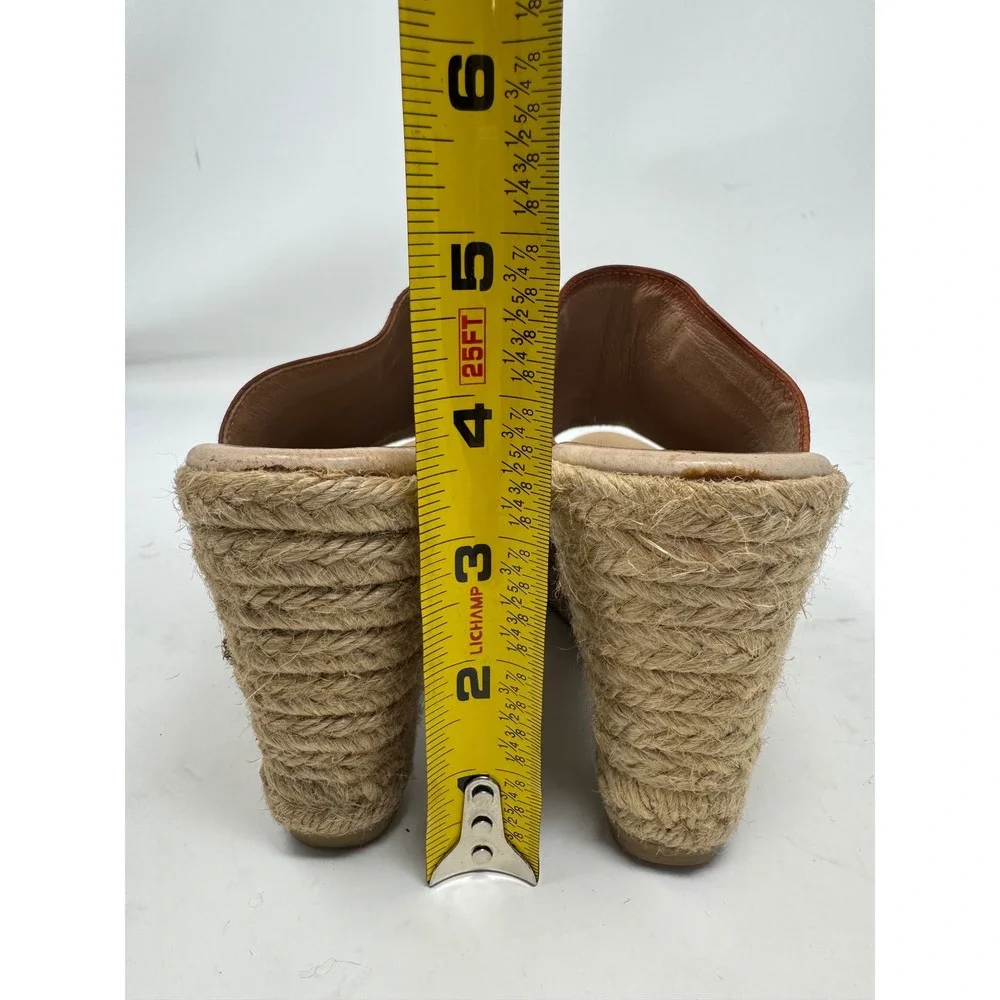 Gaimo Spain Brown Leather Espadrille Wedge Sandals Peep Toe Mules Women 38